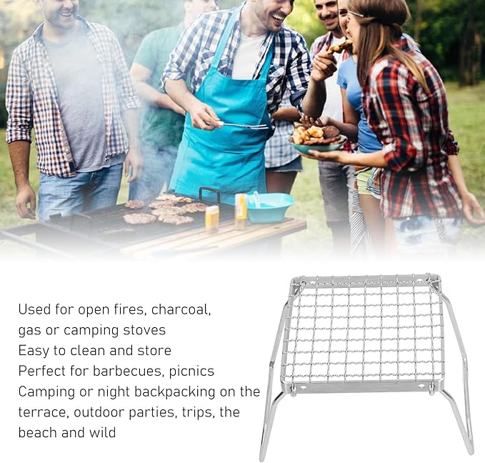 Topyond Camping Grill, Korean BBQ Grill,Portable Camp Grill Grate with Foldable Legs - 304 Stainless Steel, Ultralight Campfire Stand for Hiking, Picnic, and Outdoor Cooking