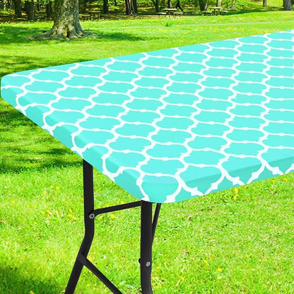 Smiry Picnic Fitted Table Cover, 6 Foot Flannel Backed Vinyl Tablecloth | Waterproof Elastic Stretch Table Cloth, Wipeable Plastic Tablecloth for Camping, Indoor & Outdoor (Teal, 30" x 72")