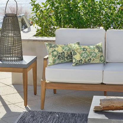 LVTXIII 2 Pack Outdoor Lumbar Pillow Covers 12x20 Inch with Piping, Water-Repellent Back Cushion Covers ONLY for Patio Furniture, Sofa, Garden Bench, Green Rose