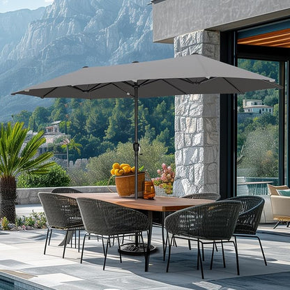 GREEN PARTY 13 ft Outdoor Patio Umbrella, Large Rectangular Table Umbrellas | Double-Sided, UV & Fade Resistant Canopy for Deck Poolside Garden Backyard, Market Umbrella with Crank & 1.5" Pole, Grey