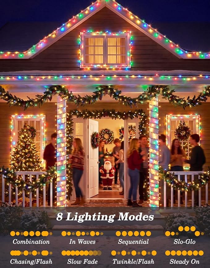 2 Pack 100LED Solar Christmas String Lights Outdoor Waterproof | Total 66FT Twinkle Lights with 8 Lighting Modes Remote for Outside Christmas Trees Decorations, Multicolor