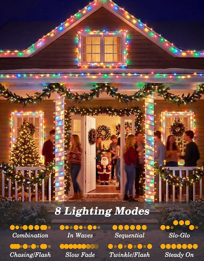 2 Pack 100LED Solar Christmas String Lights Outdoor Waterproof | Total 66FT Twinkle Lights with 8 Lighting Modes Remote for Outside Christmas Trees Decorations, Multicolor