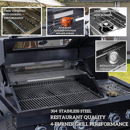 98-Inch Modular Propane Outdoor Kitchen Island, All-in-One Patio BBQ Grill with Refrigerator, Sink & Storage for Backyard Lawn, Black