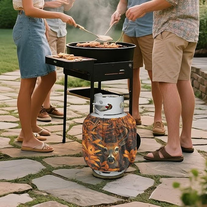 Camper Dual Propane Tank Cover Camo Deer Outdoor 600D Heavy Duty Waterproof Covers Fits Standard 20 lb Cylinder, 13.7'' x 16.5'' for Rv Traile