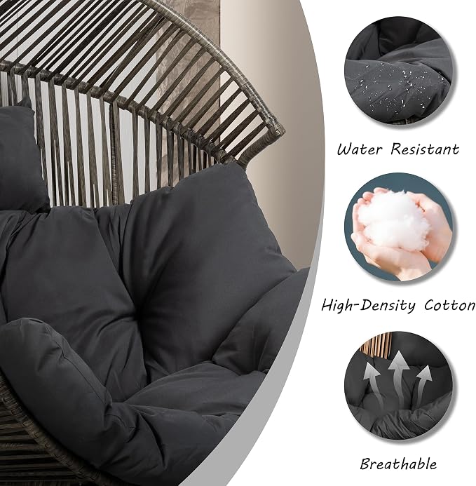 Shintenchi Wicker Egg Chair,Oversized Outdoor Indoor Rocking Chair, Large PE Rattan Rocking Chair with Cushion for Patio, Balcony, Backyard, Garden, Deep Grey