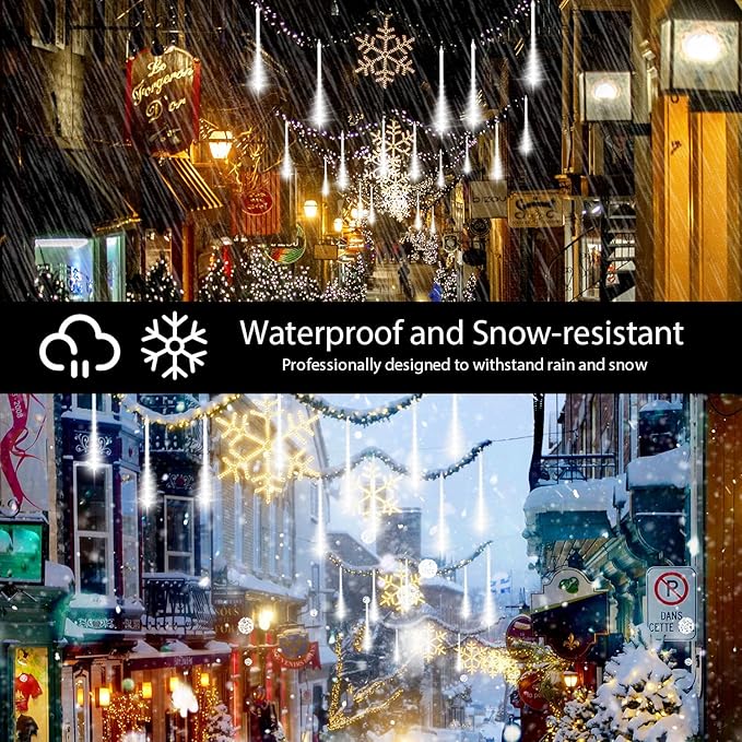 LAMPHOME Christmas Lights Outdoor,12-inch LED Meteor Shower Icicle Lights, 10 Tubes 240 LED String Lights. Waterproof Plug, Shower Rain for Xmas Tree Yard House Decor Cool White