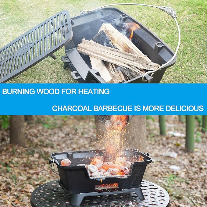 IRONMAX Large Hibachi Grill Outdoor, Portable Charcoal Grill and Tabletop Cast Iron Skillet, 100% Cast Iron, Durable, Camping Grill Grate 16.5" x 10.2" - Coal Door, Draft door