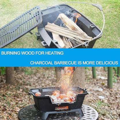 IRONMAX Large Hibachi Grill Outdoor, Portable Charcoal Grill and Tabletop Cast Iron Skillet, 100% Cast Iron, Durable, Camping Grill Grate 16.5" x 10.2" - Coal Door, Draft door