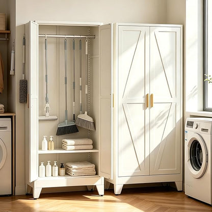 71" H White Pantry Cabinet,Metal Storage Cabinets with Doors and Shelves,Tall Food Kitchen Cabinets,Farmhouse Kitchen Cabinet,Freestanding Cabinet