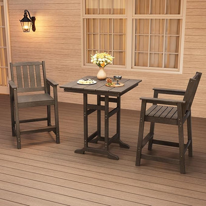 Garvee 3-Piece Outdoor Adirondack Bar Set, Patio Bar Table with 2 Bar Chairs, HDPE All-Weather Patio Bar Furniture Set with Umbrella Hole, for Balcony, Backyard, Poolside, Bistro
