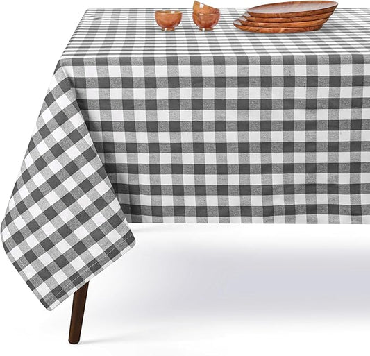 Gingham Buffalo Check 60"x84" Tablecloth 100% Cotton Washable Rustic Rectangle Table Cover Decorative for Gifts, Dining, BBQ, Buffet Parties & Camping - Grey