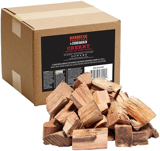 Steven Raichlen All Natural Cherry Wood Chunks for Smoking Meat - 840 Cu. In. Box, Approx 10 Lbs - Kiln Dried Large Cut BBQ Wood Chips for Smoker - Gift for Grilling - Holiday Party Cookout Essential