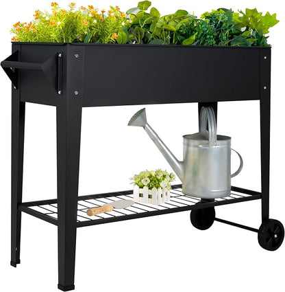 LEETOLLA Elevate 32" Raised Garden Bed with Wheels | Elevated steel planter box for outdoor vegetables, herbs, and flowers. 400 lb capacity with drainage and shelf.