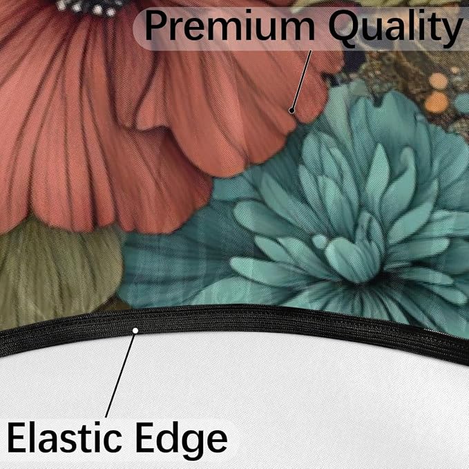 Boho Florals Outdoor Round Fitted Tablecloth with Umbrella Hole and Zipper, 45"-56" Elastic Patio Table Cloth Oil-Proof Waterproof Patio Table Cover for Picnic Party Camping