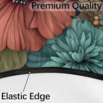 Boho Florals Outdoor Round Fitted Tablecloth with Umbrella Hole and Zipper, 36"-44" Elastic Patio Table Cloth Oil-Proof Waterproof Patio Table Cover for Picnic Party Camping