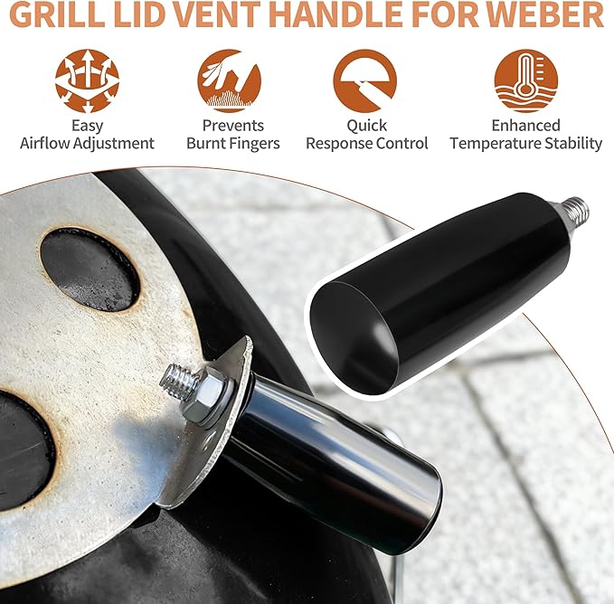 Cool Touch Damper Handle for Grill Vent, Damper Handle Knob Fit for Weber Smokey Mountain WSM Kettle, Easy-Grip Thumb Handles for Weber Smokey Mountain Accessories, Replacement Handle for Webers Grill