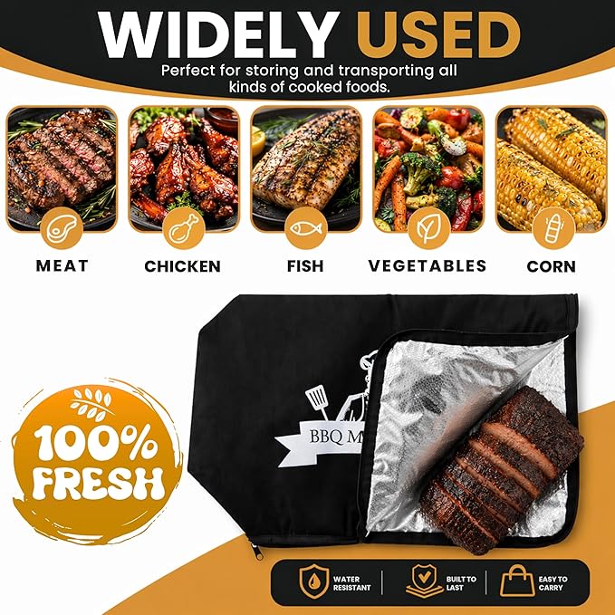 Premium BBQ Blanket for Resting Meat – Insulated Meat Resting Bag for Heat Moisture Retention for Juicy Tender BBQ – Heavy-Duty Leakproof Wide Mouth Smoker BBQ Accessories for Brisket Pork Steak