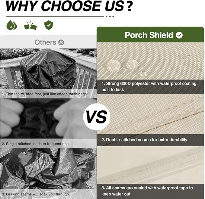 Porch Shield 34W x 24D x 46H inch Premium Gas Grill Cover Up to 32 inch, Waterproof and Fade Resistant 600D BBQ Covers for Weber, Brinkmann, Char-Broil and More, Light Tan