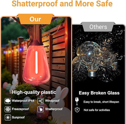 LAMPHOME 26FT Outdoor String Lights, ST38 LED Edison Patio Lights with 12+1 Multicolor Bulbs, Connectable & Dimmable Hanging Lights for Easter, Backyard, Porch & Outside Decor