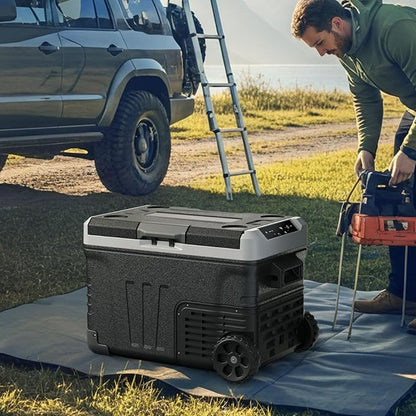 EUHOMY 12 Volt Refrigerator, 52QT(50L) Electric Cooler, Portable Freezer 12V/24V DC 100-240V AC, 12V Fridge -4℉~68℉, 12V Cooler with Wheels & 2 Baskets for Travel, Truck, Boat, Camping