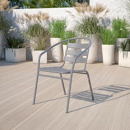 Flash Furniture Lila Silver Metal Restaurant Stack Chair with Aluminum Slats