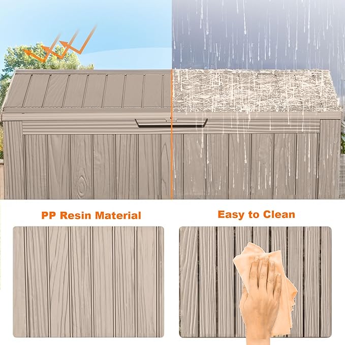 Waterproof Outdoor Resin Deck Box with Lockable Lid, Easy Assembly Features and Convenient Handles For Cushion, Pillows and other Patio Furniture (200 Gallon Grey)