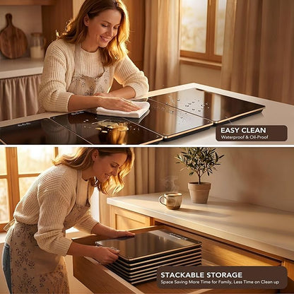 Electric Warming Tray for Buffet Party - 8 Panels Electric Glass Top Heating Plate, 8 Level Temp Control Easy Clean Surface Overheat Protection and Timer: for Busy Hosts Party Dinners and Holiday Meal