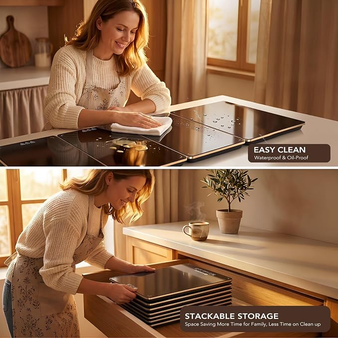 Electric Warming Tray for Buffet Party - 4 Panels Electric Glass Top Heating Plate, 8 Level Temp Control Easy Clean Surface Overheat Protection and Timer: for Busy Hosts Party Dinners and Holiday Meal