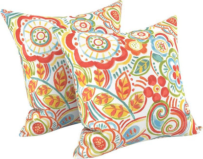LVTXIII 2 Pack Outdoor Throw Pillow Covers for Patio Furniture, 16x16 Inch Square Pillow Case, Water-Repellent Cushion Covers for Garden, Porch, Sofa, Flower Multi