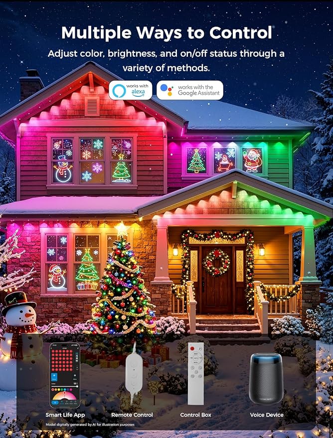 CDN Eaves Permanent Outdoor Lights, 200FT RGB+IC Outdoor Decor Light with 111+ Scene Modes, 90 LED Lights, Smart APP & Remote Control, Waterproof Permanent Light for Daily Holiday Decorations