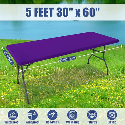 Moosfor 2 Pack Rectangle Spandex Fitted Table Cloth, 5FT Elastic Tablecloth | Washable Picnic Table Cover, Stretch Waterproof Table cloths for Party, Patio, Dining, Kitchen, 30" x 60", Purple