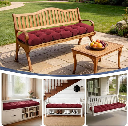 IASEAHK Outdoor Bench Cushion 48x18x5 Inch, Waterproof & Fade-Resistant Patio Furniture Cushions, Tufted Memory Foam Indoor/Outdoor Cushions for Couch Swing with Non-Slip Backing & Straps, Burgundy