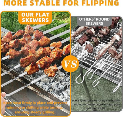 14" Skewers for Grilling with Gift Package, Flat Metal Kabob Skewers, Reusable Stainless Steel BBQ Skewers, Heavy Duty Shish Kebab Skewers for Outdoor Camping Grill Kitchen Cooking
