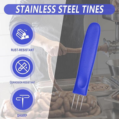 3-Prong Sausage Pricker Tool, 6.5 Inch Stainless Steel Meat Needle for Sausage Making, with Non-Slip Handle & Storage Case for Sausage Making