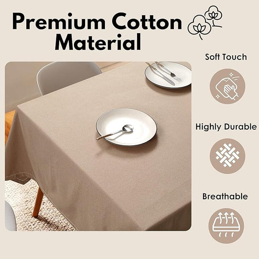 Tablecloth 100% Cotton 60 x 84 Inch Decorative Rectangle Washable Table Cloth Cover for Gifts, Home, Buffet, Wedding, Restaurant, BBQ & Party - Beige Natural