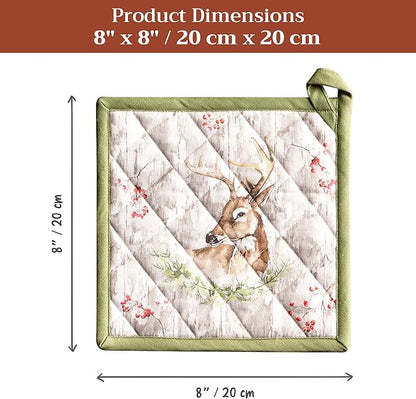 Maison d' Hermine Pot Holders 100% Cotton Heat Resistant Potholders 8" x 8" Hot Pads with Loop for Thanksgiving Christmas Decorations BBQ Cooking Baking Handling Hot Pans (Pack of 1, Mountain Life)