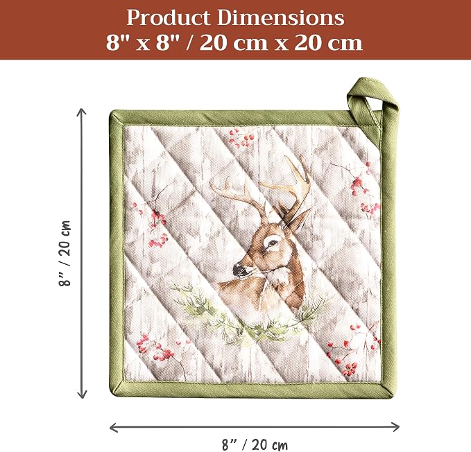 Maison d' Hermine Pot Holders 100% Cotton Potholders (8" x 8", Pack of 2) | Heat Resistant Hot Pads with Loop BBQ Cooking Baking Hotel Kitchen Handling Hot Pans Thanksgiving Christmas - Mountain Life