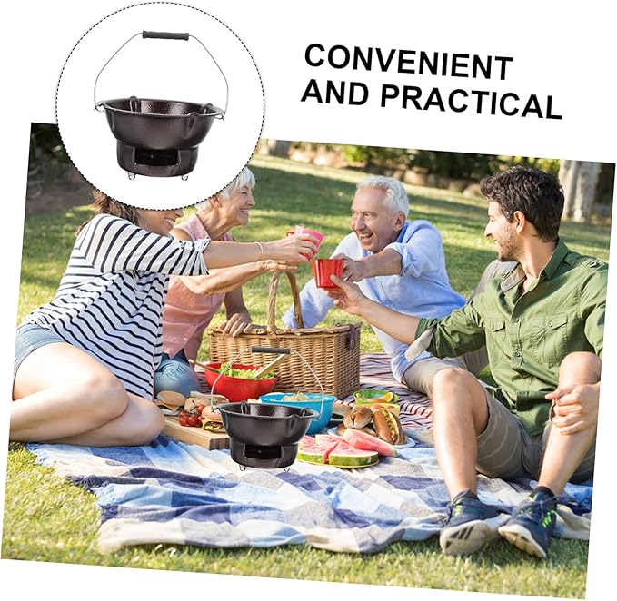 MERRYHAPY Cast Iron Charcoal Furnace 7.87 Inch Portable Barbecue Stove Multifunctional Outdoor Heating and Tea Cooking Iron Stove for Camping Fishing
