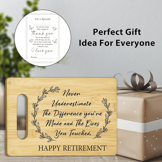 Retirement Gift for Woman, Bamboo Cutting Board for Kitchen, Happy Retirement Chopping Board, Leaving Retired Gifts for Coworker Teacher Nurse Friends -02