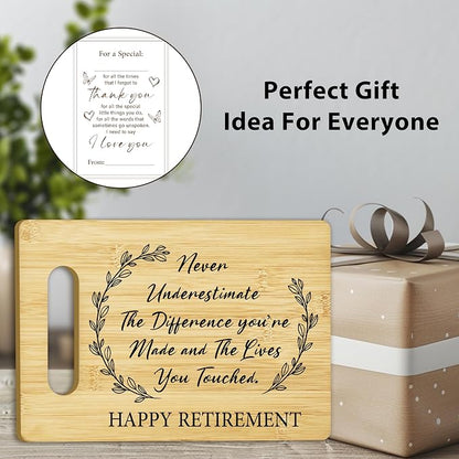 Retirement Gift for Woman, Bamboo Cutting Board for Kitchen, Happy Retirement Chopping Board, Leaving Retired Gifts for Coworker Teacher Nurse Friends -02