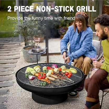 Panovue 32in Fire Pit Table with Lid,Heavy Duty and Deep Fire Bowl,Outdoor Wood Burning BBQ Grill Firepit Bowl with Cover Lid, Fire Pit for Outside Table for Backyard Bonfire Patio Picnic