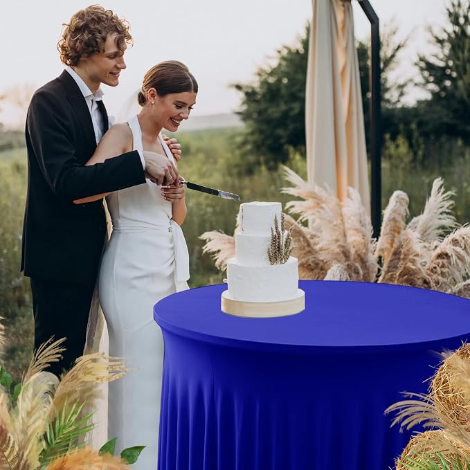 Fitted Royal Blue Spandex Table Skirts for Wedding Party,60 Inch Round | 6 Pack Spandex Table Covers, For 5 Ft Wedding Cake Tables, Wrinkle Resistant, Ruffle Design Banquets, Baby Showers, Parties