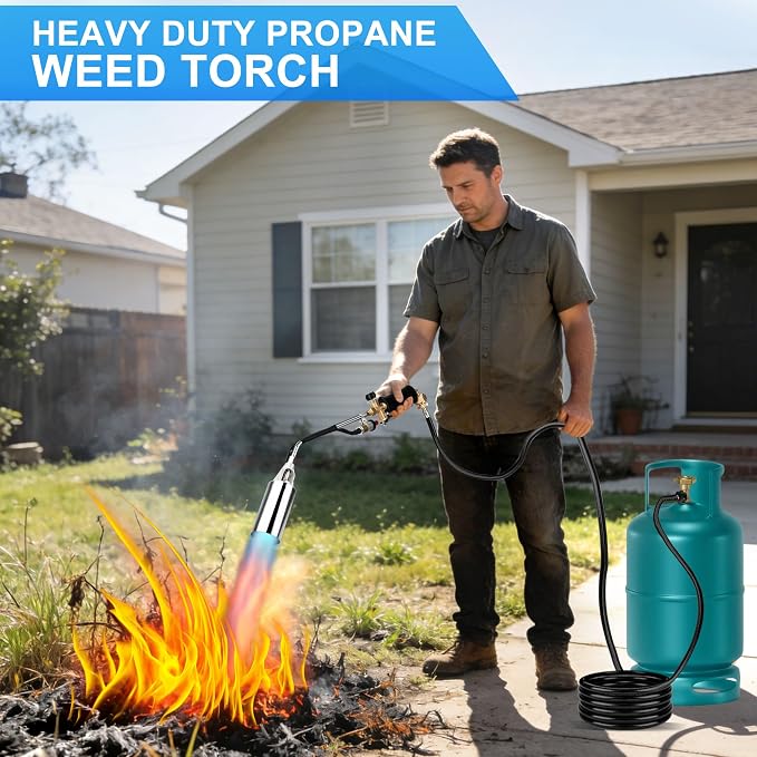 Propane Torch Weed Burner Kit, High Output with Long/Short Mode, Heavy Duty Blow Torch Flamethrower with 12.5FT Hose, Dual Fuel Support for Weed Burning, Melting Ice and Snow, Roofing and BBQ