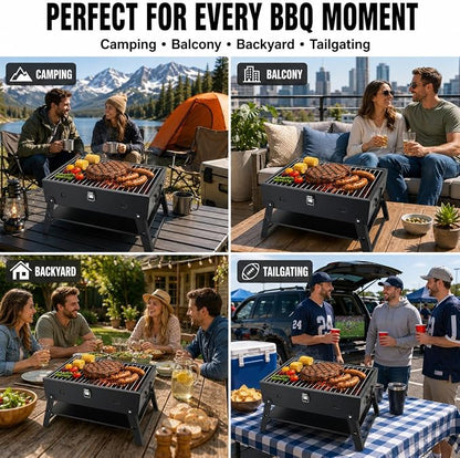 Portable BBQ Charcoal Camping Grill: Tabletop Folding Barbecue Grills | for Outdoor Cooking, Beach, Travel, Tailgates, Fathers Day Birthday Grilling Gift for Men Dad Husband