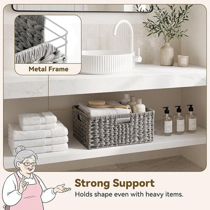 GRANNY SAYS Large Wicker Basket for Storage, Waterproof Basket for Shelves, Storage Basket with Handles, Grey Basket for Storage, 1-Pack