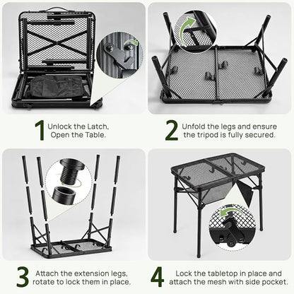 Folding Grill Table, 24"x16" Portable Camping Table with Storage Pocket, Heat Resistant & Waterproof Outdoor Picnic Table, Sturdy Lightweight for Travel Cooking BBQ, Camping, Backyard