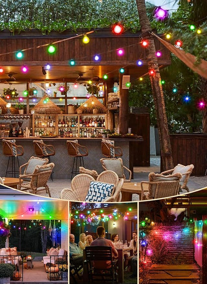 Brightown Outdoor String Lights 29 Feet G40 LED Patio Lights, 13 Plastic Edison Bulbs(1 Spare), Remote, Timer, Waterproof Connectable Hanging Light for Backyard Porch Balcony Party Decor, Multicolor
