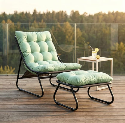 Rocking Chair with Ottoman, Modern Metal Frame Outdoor Rocker, Comfy Patio Lounge Chair with Footrest, Reading Glider Chairs for Living Room, Bedroom, Balcony, Garden, Relax, Light Green
