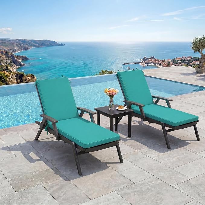 Chaise Lounge Cushions Outdoor, 72 x 21 Inch Water & Fade-Resistant Patio Furniture Lounge Cushion, Beach Umbrella Lounger Chair Replacement Cushion with Removable Cover Pad, Lake Blue