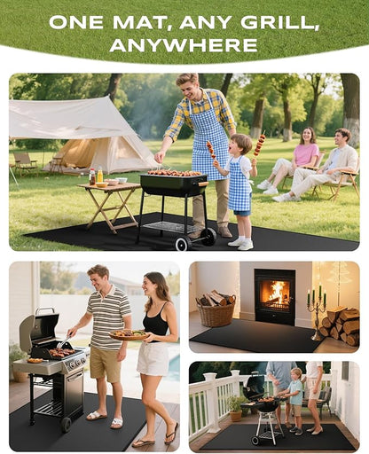 Non-Curl 60x40 inch Under Grill Mats for Outdoor Grill, Indoor Fire Pit Hearth Rugs for Fireplace, Double-Sided Fireproof, Oilproof & Waterproof BBQ Grill Mat, Easy to Clean,for Deck/Patio/Lawn